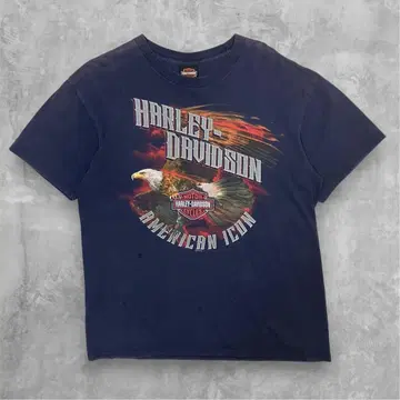 Harley-Davidson 티셔츠 프린트 네이비 L 구제 페이드