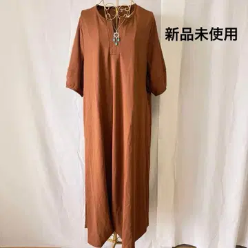 [새상품급] Neutral closet 브라운 반팔 롱 원피스