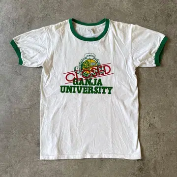 80-90s GANJA UNIVERSITY 링거 티셔츠