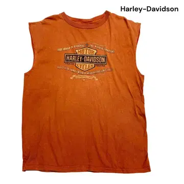 구제 의류 HARLEY-DAVIDSON T셔츠 슬리브리스 오렌지 XL