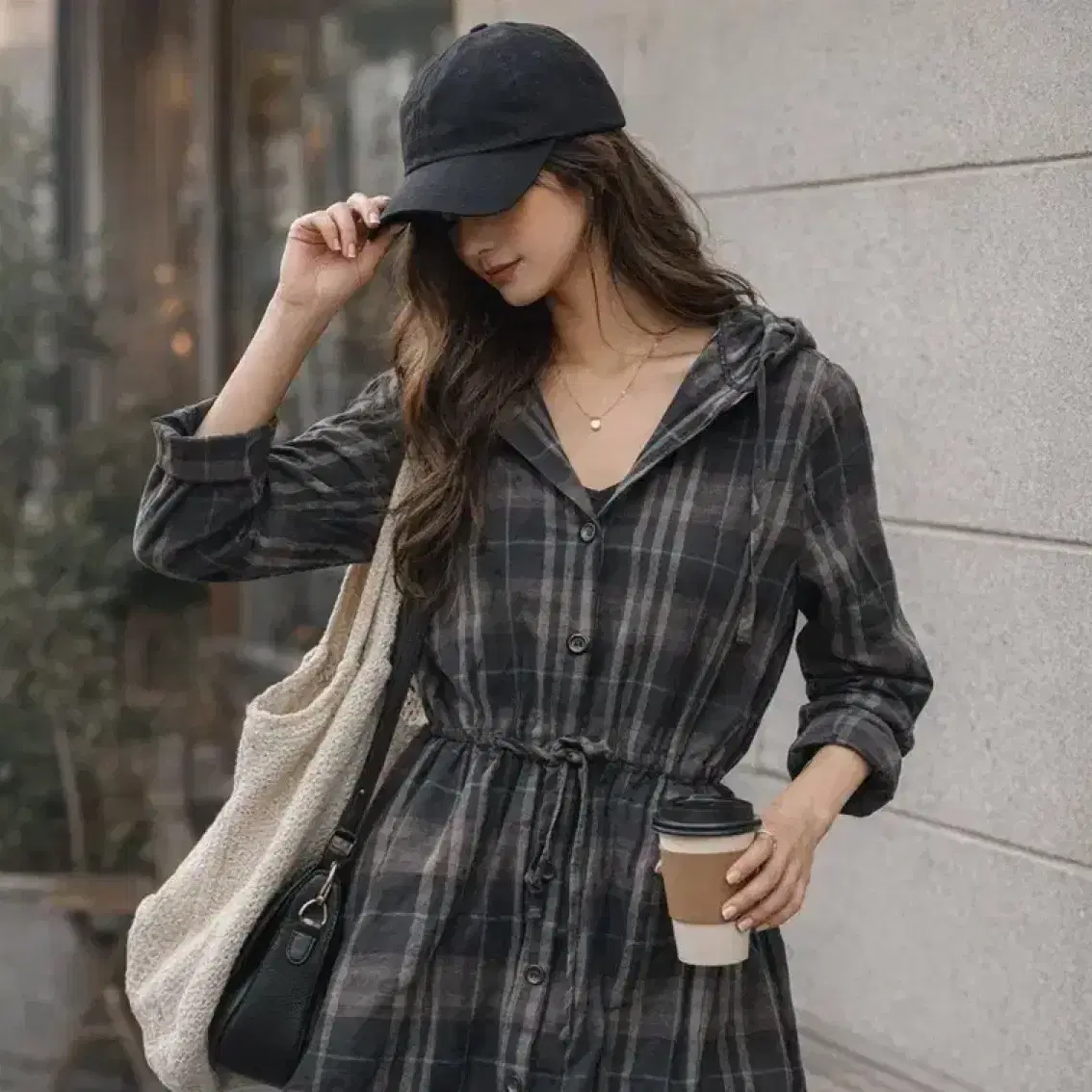 ワンピース Gauze# / check one-piece Wrinkled Gauze Cotton Check Onepiece | Bunjang Global