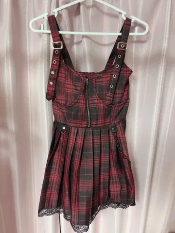 볼칸 체인 포함 체크 어깨 벨트 원피스