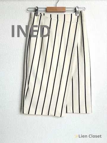INED 스트라이프 타이트 스커트 스트레치 소재 랩 스타일 고급