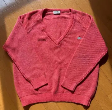 70s LACOSTE 라코스테 아크릴 V넥 니트 핑크