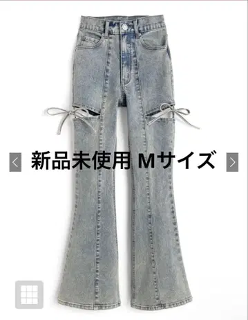 GRL 사이드 컷 아웃 리본 플레어 데님 팬츠 M 사이즈 cu578