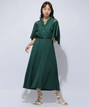 HARE 하레 스퀘어 소매 시어 원피스 그린 파티 결혼식