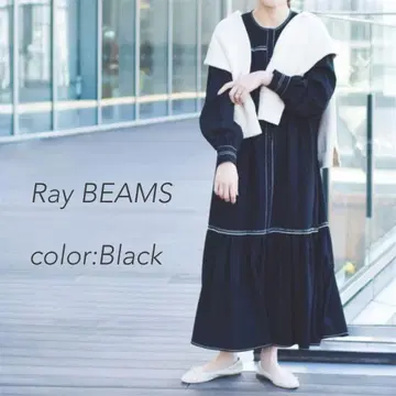 Ray BEAMS / 배색 스티치 개더 원피스 레이빔즈
