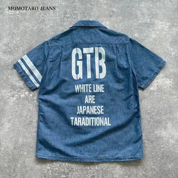 [ MOMOTARO JEANS ] 린넨 오픈 카라 셔츠 출진 반팔 셔츠