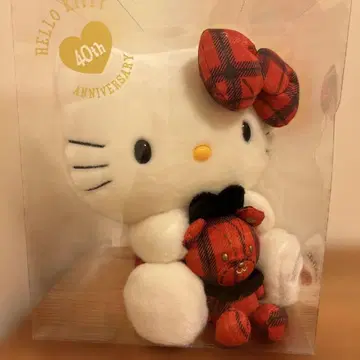 40주년 기념 키티 곰 빨간색 타탄 체크 봉제 인형