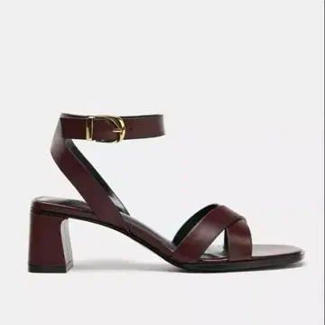 ZARA 버클 청키힐 샌들 보르도 25.3cm 39