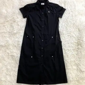 라코스테 LACOSTE 코튼 셔츠 원피스 악어 자수 반팔 블랙 42