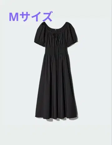 새상품 유니클로 볼륨 슬리브 원피스 M 블랙