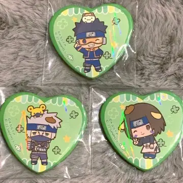 NARUTO 산리오 한정품 홀로그램 하트 캔뱃지 카카시 오비토 린