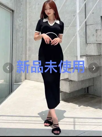 리젝시 블랙 바이컬러 니트 폴로 원피스