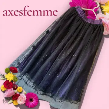 axes femme 호로스코프 자수 튤 플레어 스커트 새상품급