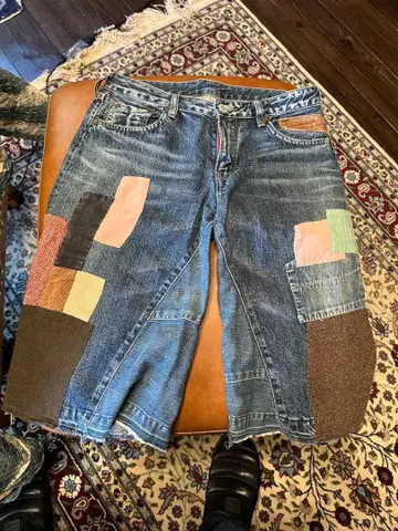 데님 데님 DUNGAREE 패치워크 반바지 160