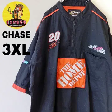 USA 구제 의류 CHASE 반팔 버튼 레이싱 셔츠 3XL 블랙