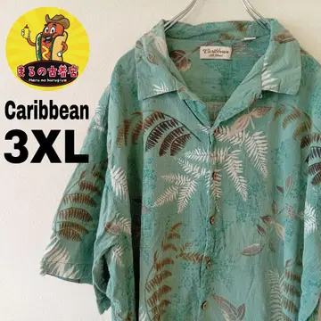 USA 구제 Caribbean 실크 하와이안 셔츠 3XL 라이트 블루