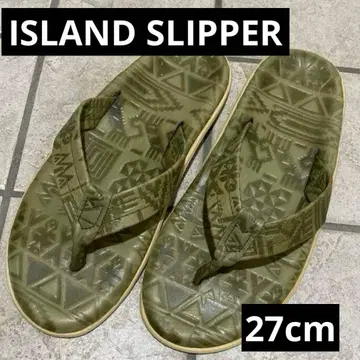 하와이 ISLAND SLIPPER 엠보 가죽 샌들 카키색 사이즈 9