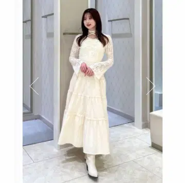 rienda 레이스탑 콤비 플레어 원피스