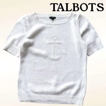 TALBOTS 탈봇 반팔 니트 화이트 닻 패턴 코튼 여성용 P
