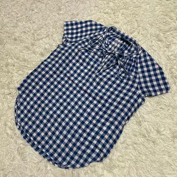 새상품급 폴로 랄프로렌 반팔 티셔츠 블루 화이트 체크 린넨 루즈핏 S