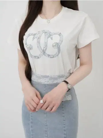 Lumignon 데님 레이스 루미 파피용 티셔츠