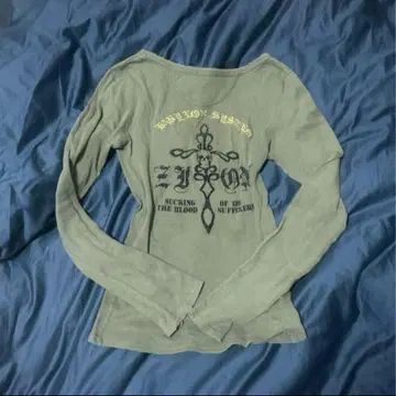 00s y2k 그런지 펑크 해골 십자가 롱 티셔츠