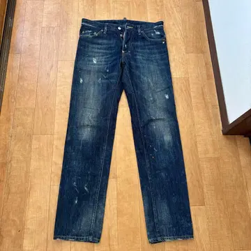 가격 인하 DSQUARED2 데미지 가공 다크 블루 스트레이트 데님 팬츠