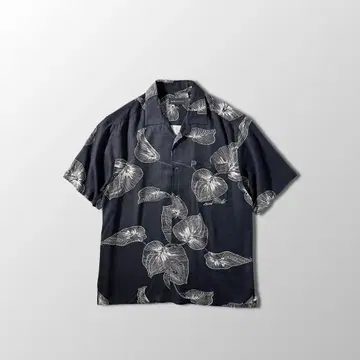 BARACUTA 실크 100% 반팔 셔츠 블랙 올 패턴 M