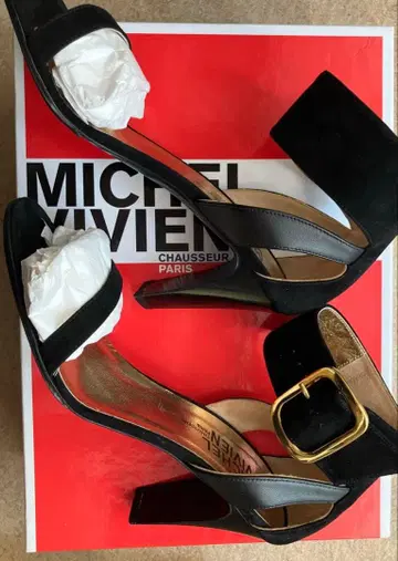 미사용 MICH EL VIVIEN 블랙 하이힐 샌들 37.5