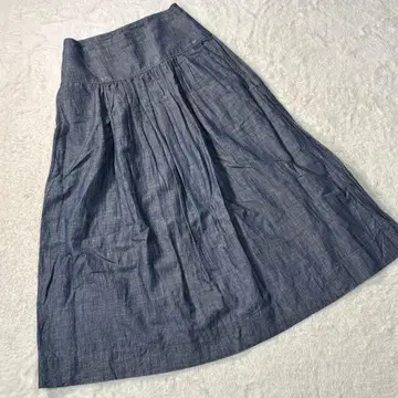 45R 45R 면 린넨 샴브레이 개더 스커트