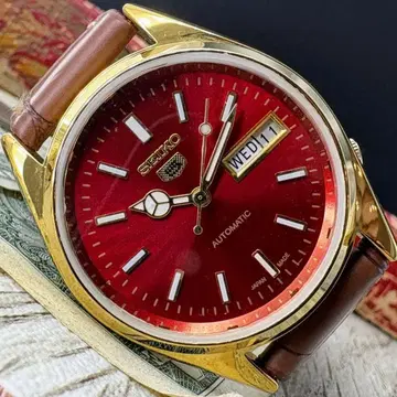 [압도적인 존재감] SEIKO5 남성용 손목시계 자동 와인딩 레드 빈티지