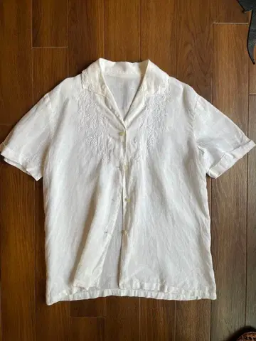 린넨 반팔 셔츠 꽃 자수