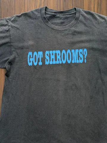 90s GOT SHROOMS ? 사이키델릭 T셔츠 오니 페이드 흑먹색