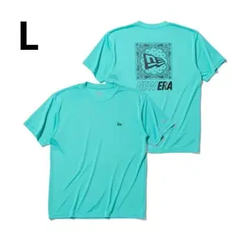 NEW ERA 테크 T셔츠 페이즐리 플래그 로고 블루 틴트 L