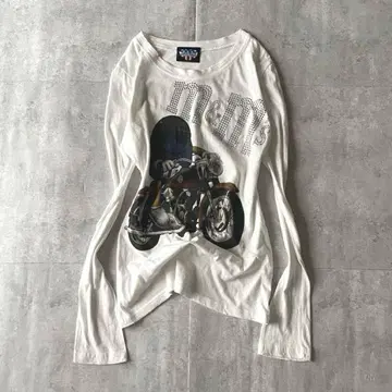 00s 롱 티셔츠 큐빅 데미지 반짝반짝 헤이세이 갸루 Y2K