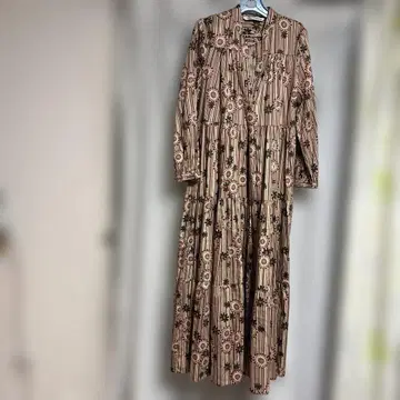 꽃무늬 프린트 롱 드레스 베이지 빨간색