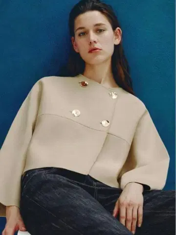 ZARA 노카라 자켓 골드 버튼 숏 기장 베이지 L~XL