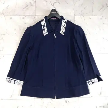 광택감 레오나르 자켓 블루종 트리밍 꽃 자카드 원단 네이비 9AR