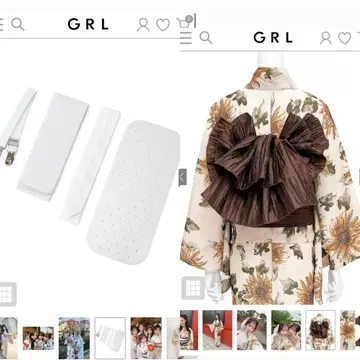 해바라기 무늬 유카타 오비 착용법 4점 세트 GRL