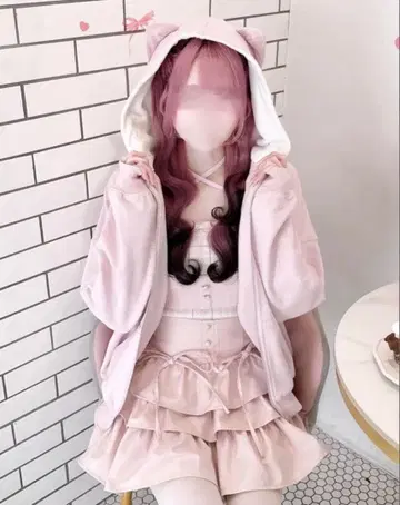 허니 뮤우 고양이 귀 라메 후드티