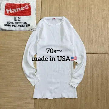 70s 80s USA제 hanes 헤인즈 무지 서멀 화이트 L