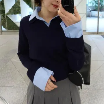 [ Chico ] 카라 부착 폴로 니트 네이비