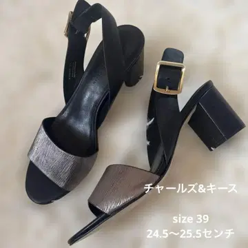 새상품 찰스앤키스 앵클 스트랩 샌들 청키힐 블랙 실버 25