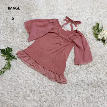 이마쥬 상의 니트 반팔 쉬폰 소매 레이온 혼방 리본 절개 S