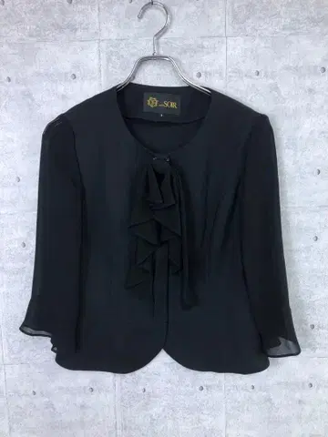 TOKYO SOIR 구제 의류 리본 포함 프릴 쉬폰 노카라 자켓