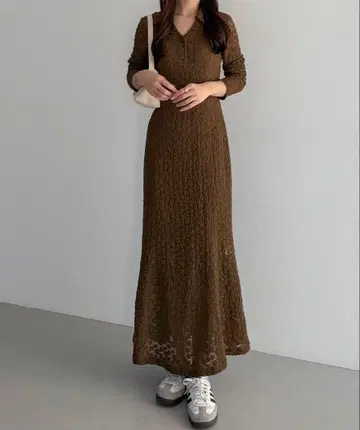 컷 레이스 긴팔 폴로 원피스 (페치 원피스 세트)