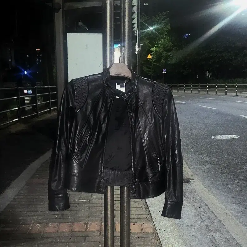 Just Cavalli 블랙 리얼레더 바이커 자켓 여성 S