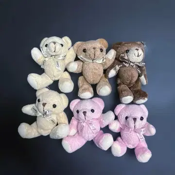 새상품급 곰 봉제 인형 6개 세트 (소형, 리본 포함)
